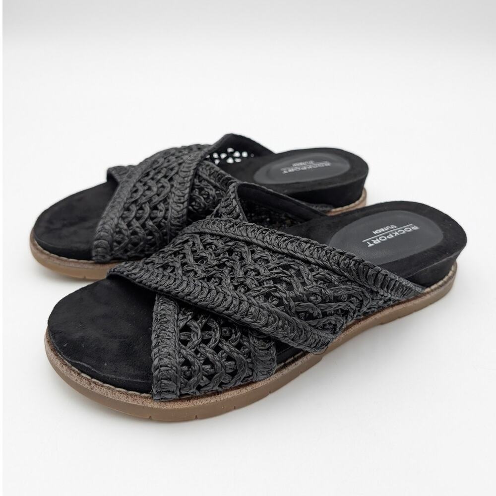 Rockport Zora Slip-On Flat Sandals Open Toe Women's Black Size US6M EU36